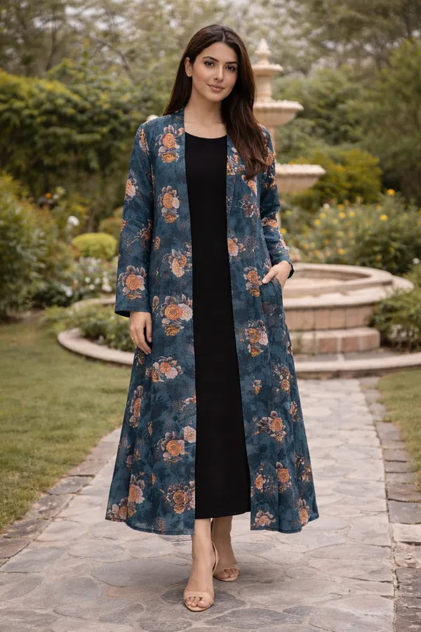 Teal_Premium_Georgette_Tunic_With_Shrug_For_Women