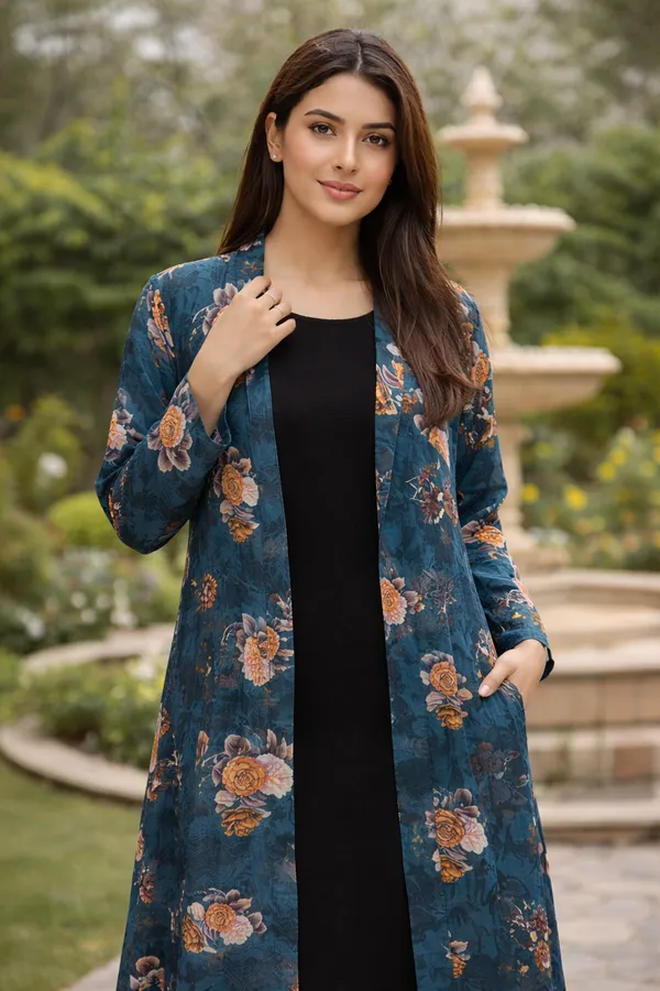 Teal_Premium_Georgette_Tunic_With_Shrug_For_Women