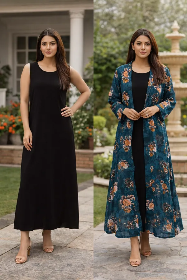 Teal_Premium_Georgette_Tunic_With_Shrug_For_Women