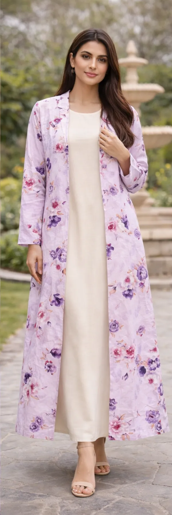 Maxi_Gown_with_Lavender_Floral_Long_Shrug