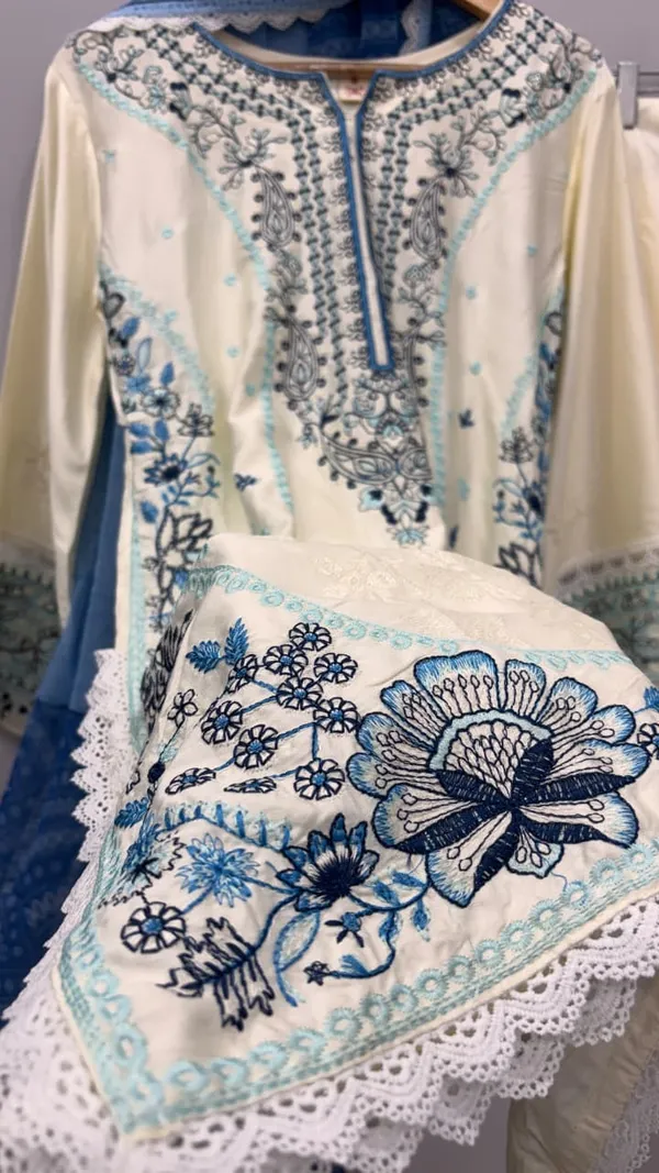 Blue_Premium_Rayon_Kurti_With_Pant_And_Dupatta_Set_For_Women
