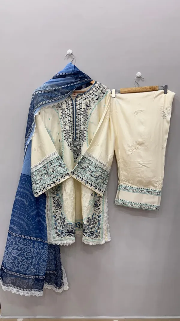 Blue_Premium_Rayon_Kurti_With_Pant_And_Dupatta_Set_For_Women