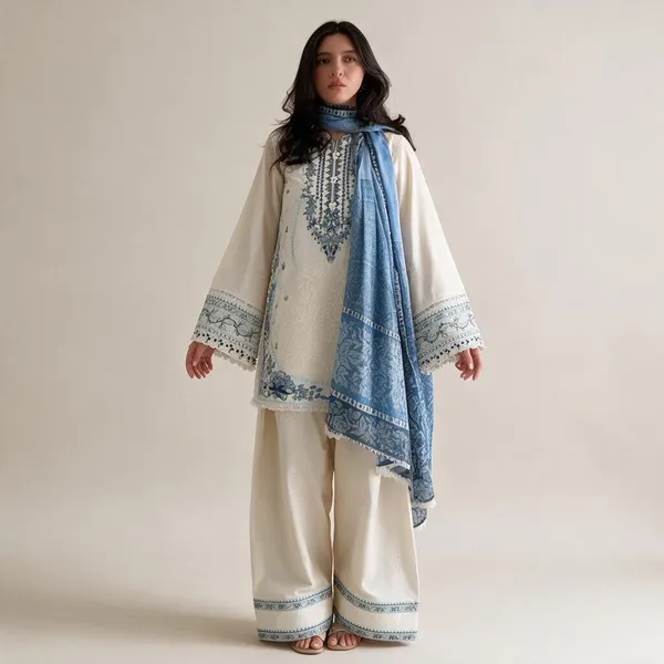 Blue_Premium_Rayon_Kurti_With_Pant_And_Dupatta_Set_For_Women