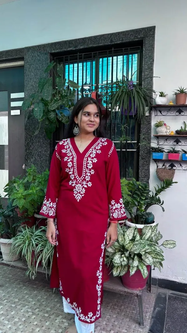 Maroon_Premium_Cotton_Chikankari_Kurti_For_Women