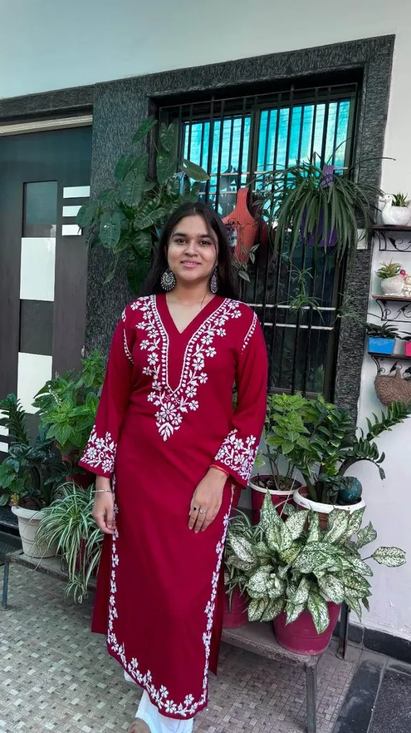 Maroon_Premium_Cotton_Chikankari_Kurti_For_Women