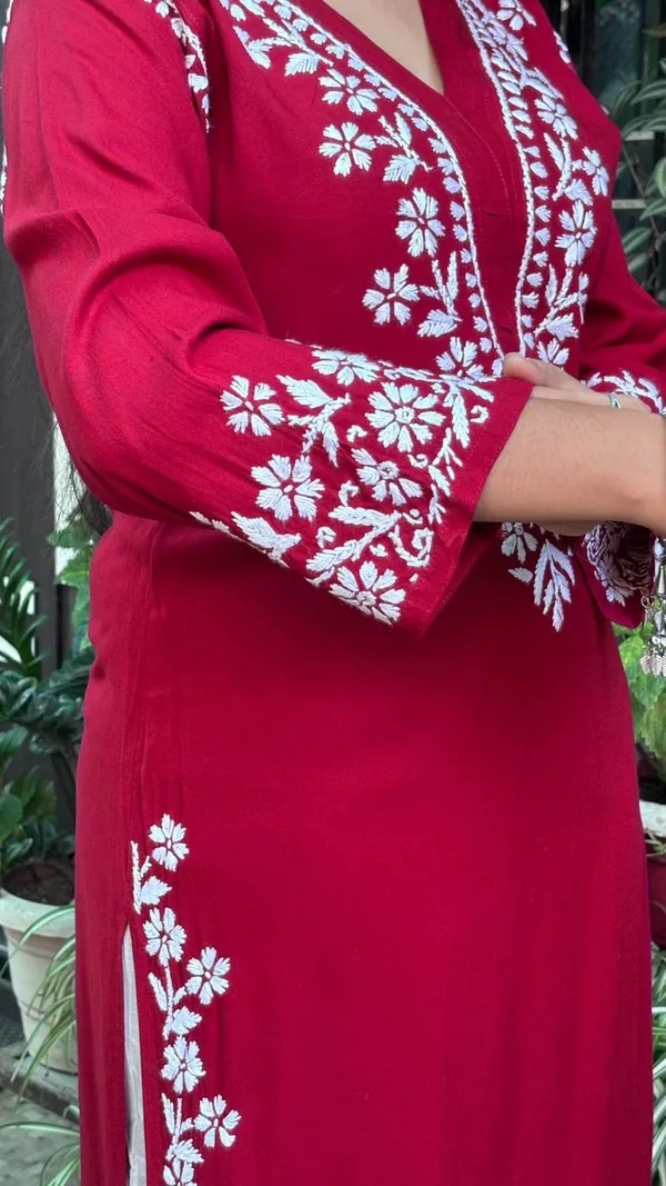 Maroon_Premium_Cotton_Chikankari_Kurti_For_Women