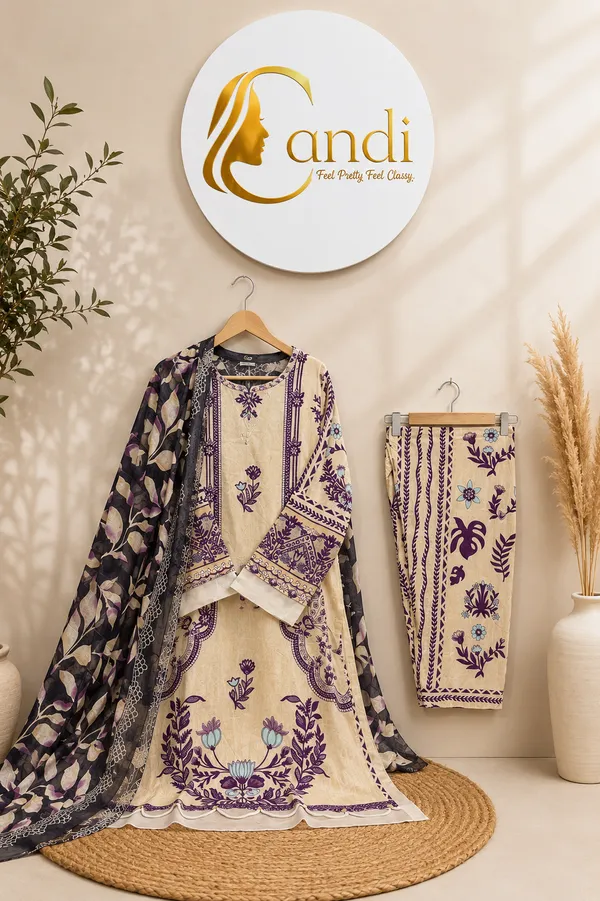 Ivory_And_Purple_Premium_Rayon_Kurti_With_Pant_And_Dupatta_Set_For_Women