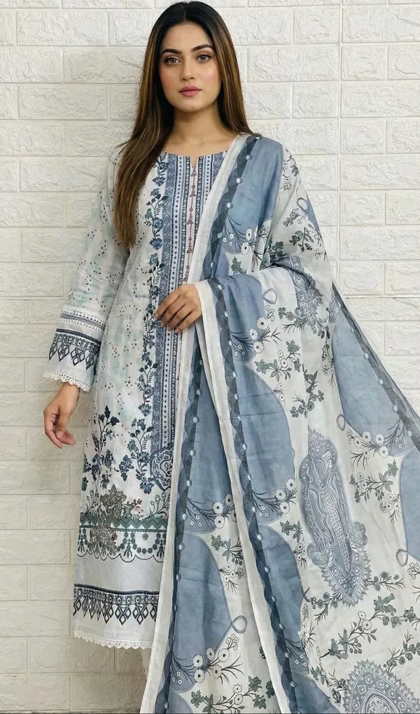 Blue_Premium_Cotton_Kurti_With_Pant_And_Dupatta_Set_For_Women