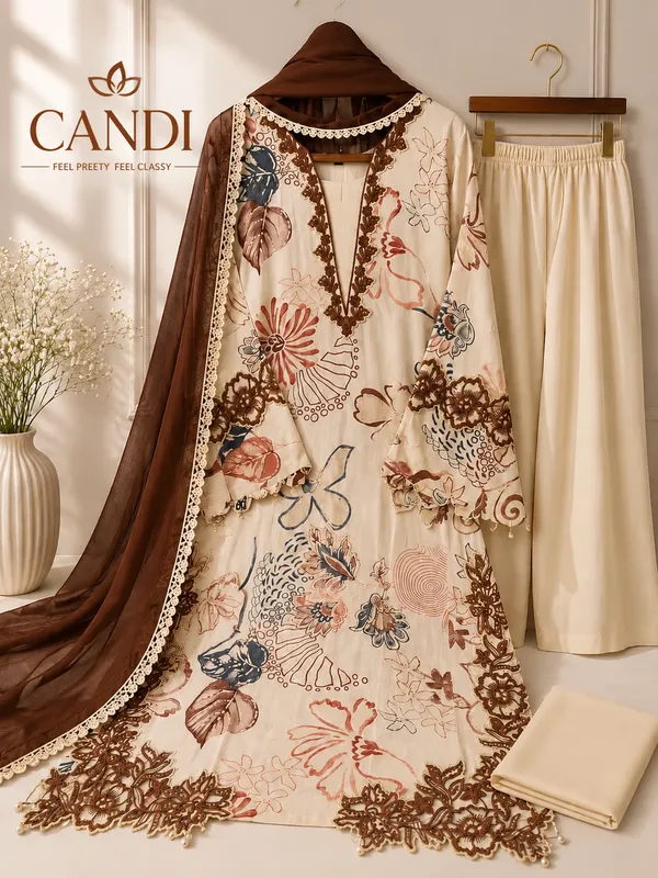 Mocha_Brown_Premium_Rayon_Kurti_With_Pant_And_Dupatta_Set_For_Women