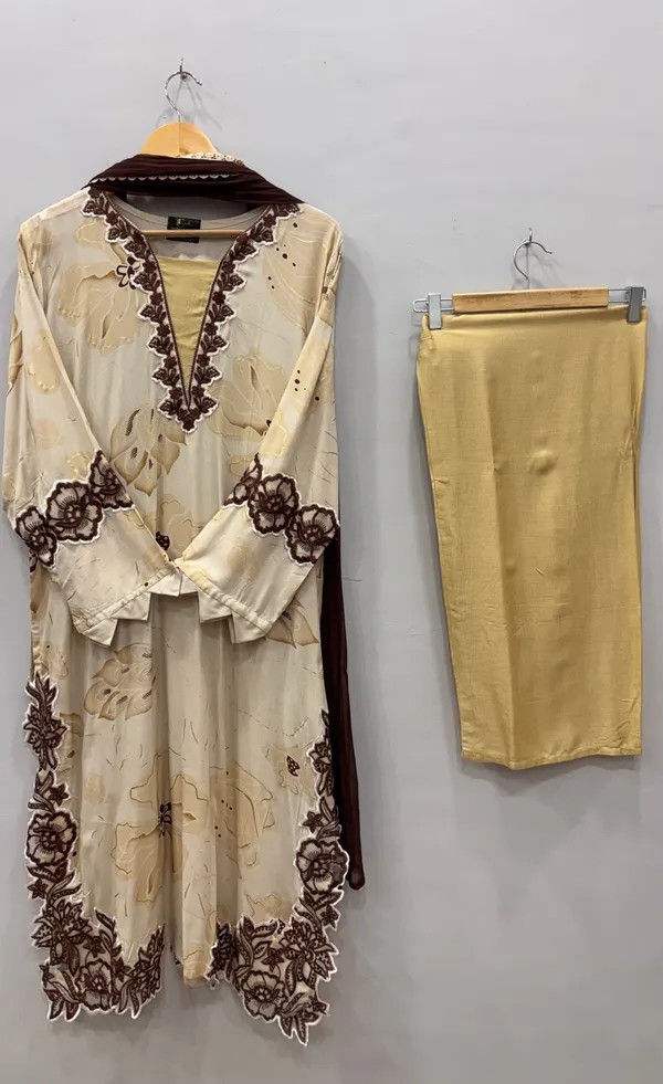 Mocha_Brown_Premium_Rayon_Kurti_With_Pant_And_Dupatta_Set_For_Women