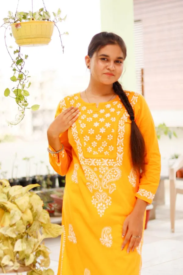 Mustard_And_Yellow_Premium_Cotton_Chikankari_Kurti_For_Women