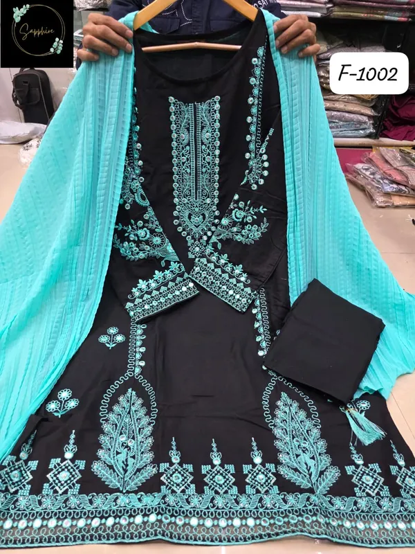 Black_Premium_Satin_Kurti_With_Pant_And_Dupatta_Set_For_Women
