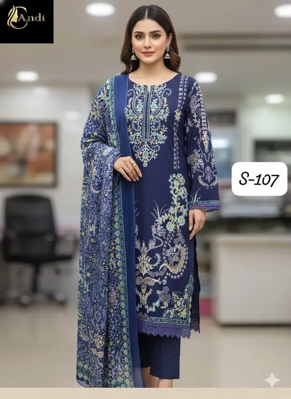 Navy_Blue_Premium_Cotton_Kurti_With_Pant_And_Dupatta_Set_For_Women