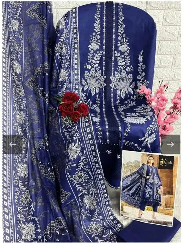 Navy_Blue_Premium_Cotton_Kurti_With_Pant_And_Dupatta_Set_For_Women