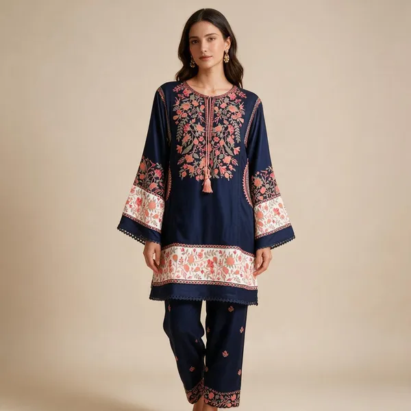 Navy_Blue_Premium_Cotton_Kurti_With_Pant_And_Dupatta_Set_For_Women