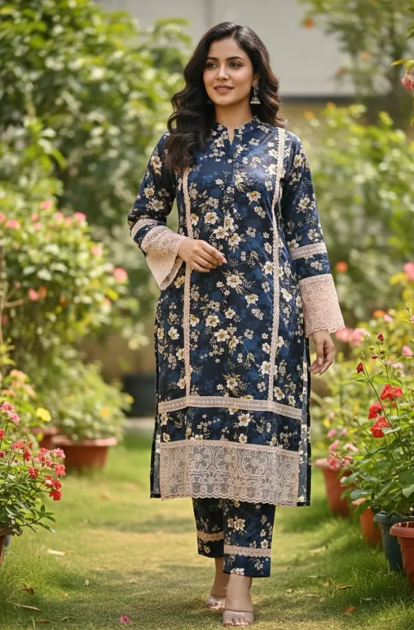 Navy_Blue_Premium_Georgette_Kurti_Pant_For_Women
