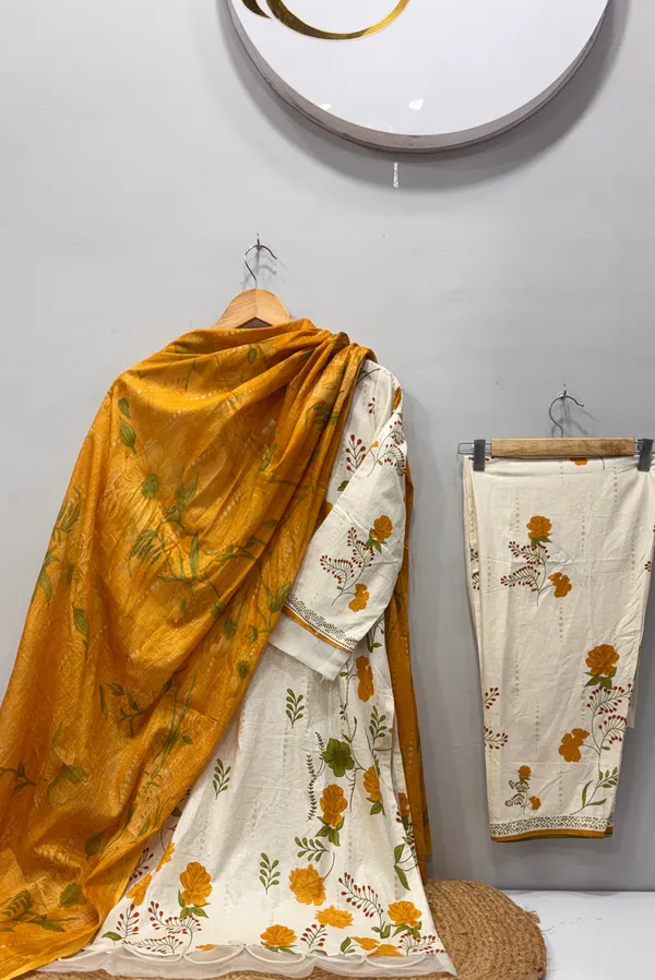 Golden_Premium_Rayon_Kurti_With_Pant_And_Dupatta_Set_For_Women