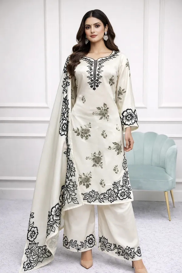 Ivory_Premium_Silk_Kurti_With_Pant_And_Dupatta_Set_For_Women