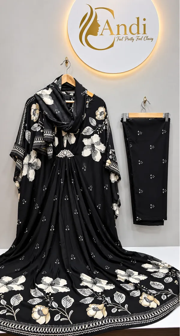 🖤_Black_Floral_Kaftan_with_Pant_&_Dupatta