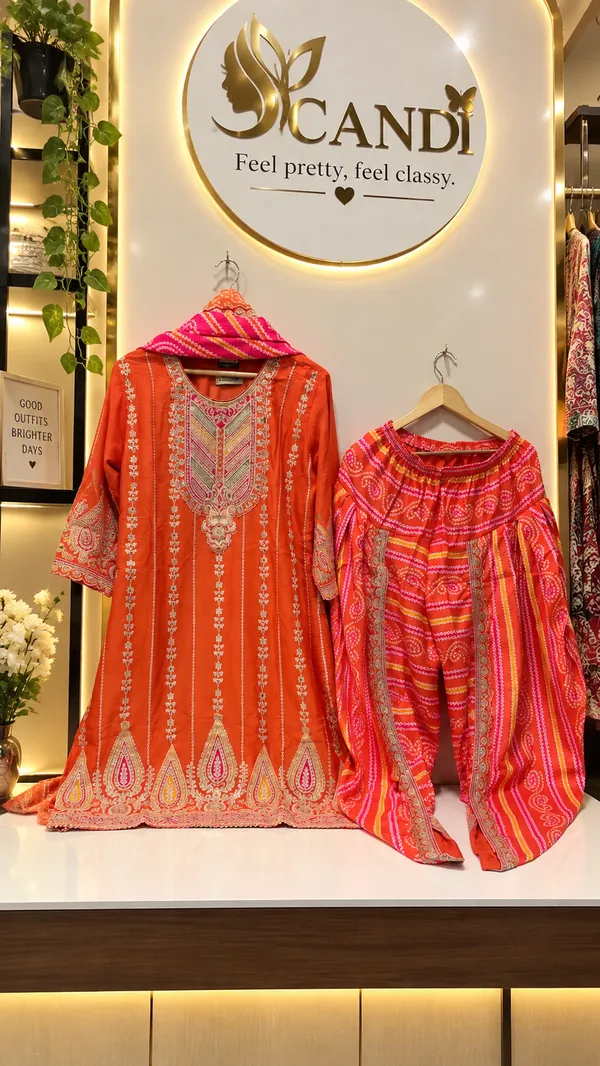 orange_Heavy_Embroidered_Dhoti_Kurti_Set
