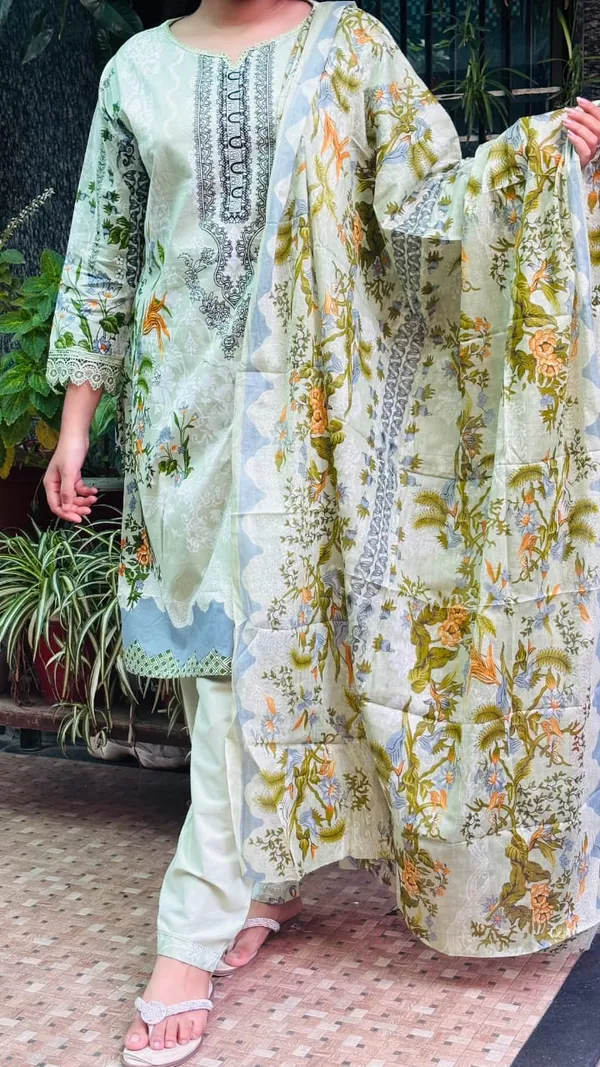 Pista_Green_Premium_Cotton_Kurti_With_Pant_And_Dupatta_Set_For_Women