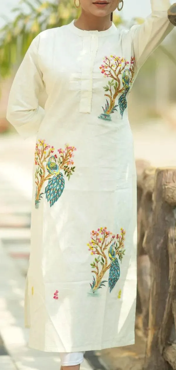 Organic_Cotton_Cream_Hand-Painted_Embroidery_Kurti_for_Women