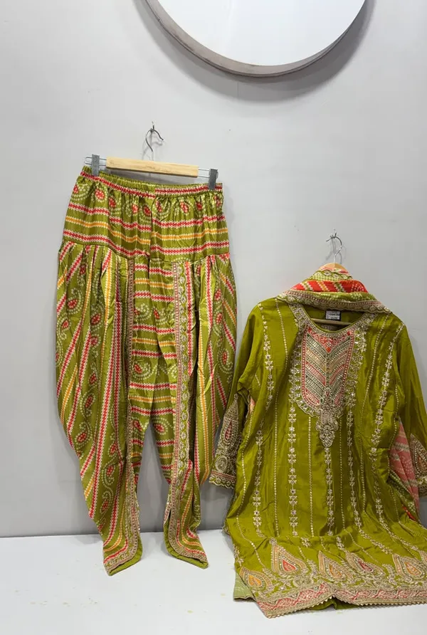 Olive_Green_Premium_Rayon_Kurti_With_Pant_And_Dupatta_Set_For_Women