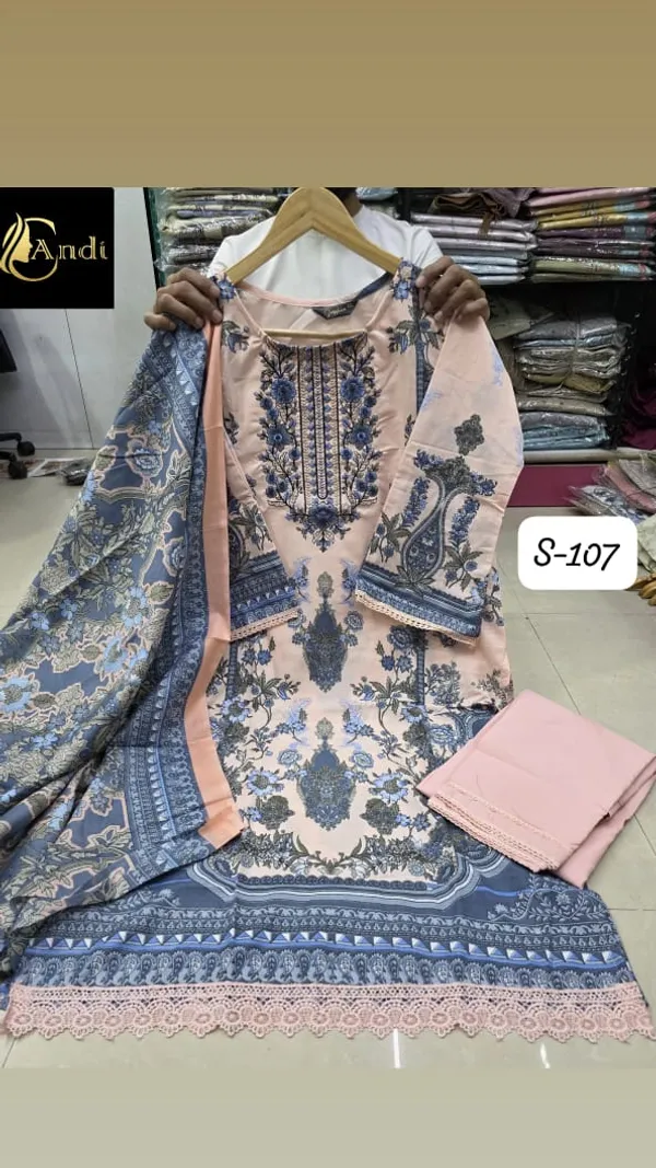 Peach_And_Dusty_Blue_Premium_Polyester_Kurti_With_Pant_And_Dupatta_Set_For_Women