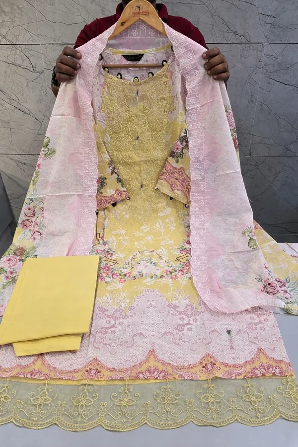 Yellow_Premium_Cotton_Kurti_With_Pant_And_Dupatta_Set_For_Women