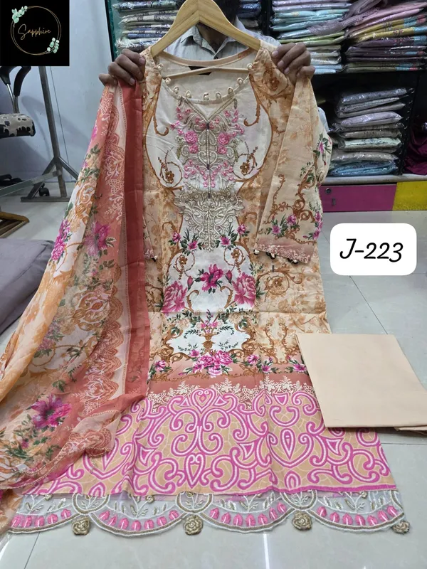Peach_Premium_Cotton_Kurti_With_Pant_And_Dupatta_Set_For_Women