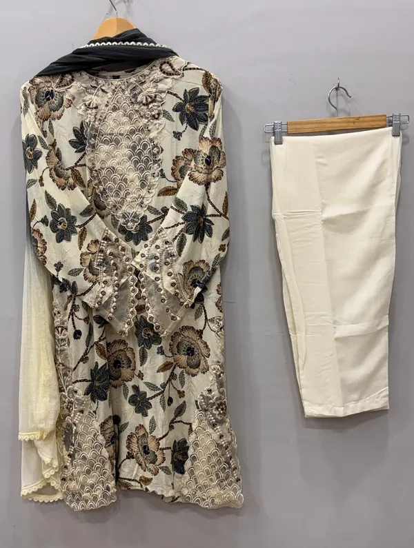 Ivory_And_Blue_Premium_Rayon_Kurti_With_Pant_And_Dupatta_Set_For_Women