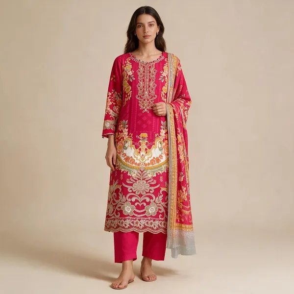 Pink_Premium_Cotton_Kurti_With_Pant_And_Dupatta_Set_For_Women
