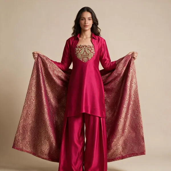 Pink_Premium_Satin_Kurti_With_Pant_And_Dupatta_Set_For_Women