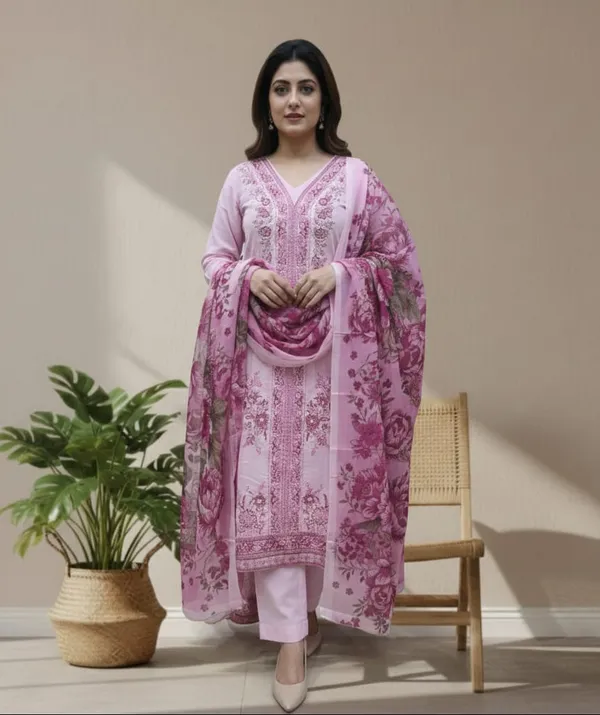 Pink_Floral_Cotton_Kurti_Pant_Dupatta