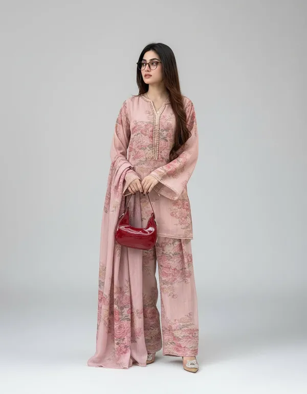 Pink_Floral_Georgette_Farsi_Salwar_Dupatta_Set