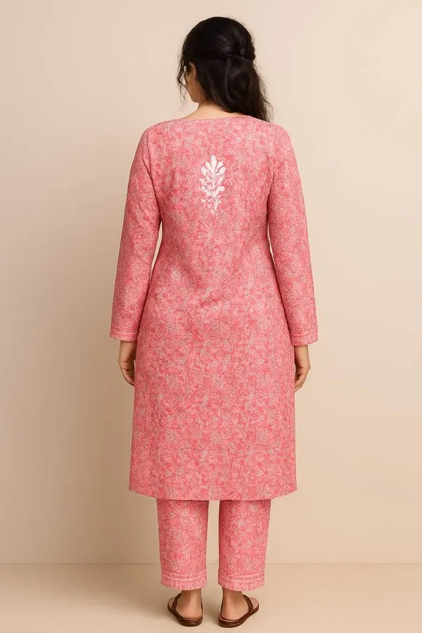 Pink_Premium_Cotton_Chikankari_Kurti_Pant_For_Women
