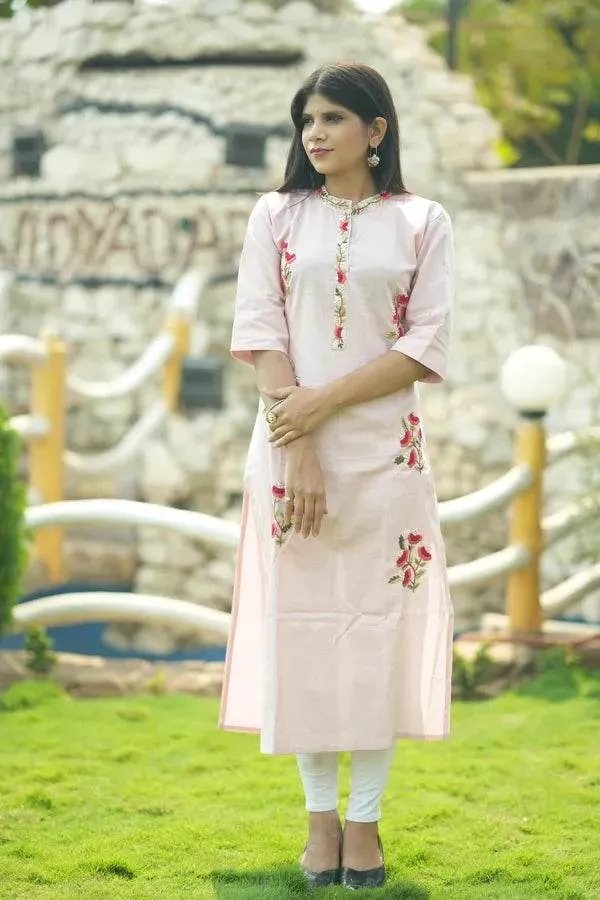 Pink_Organic_Cotton_Hand_Embroidered_Kurta