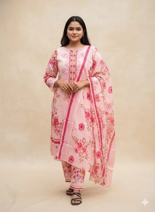 Pink_Premium_Cotton_Kurti_With_Pant_And_Dupatta_Set_For_Women