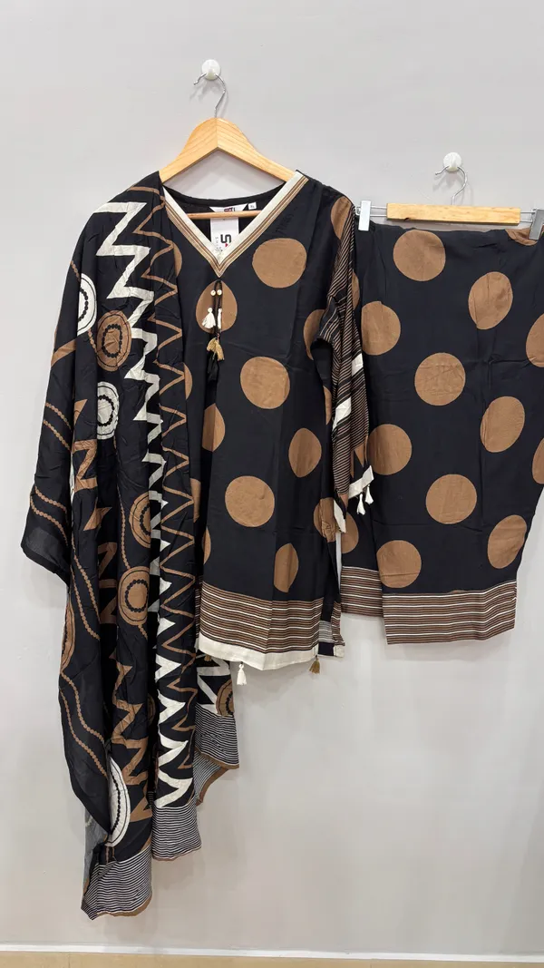 Mocha_Brown_Premium_Rayon_Kurti_With_Pant_And_Dupatta_Set_For_Women