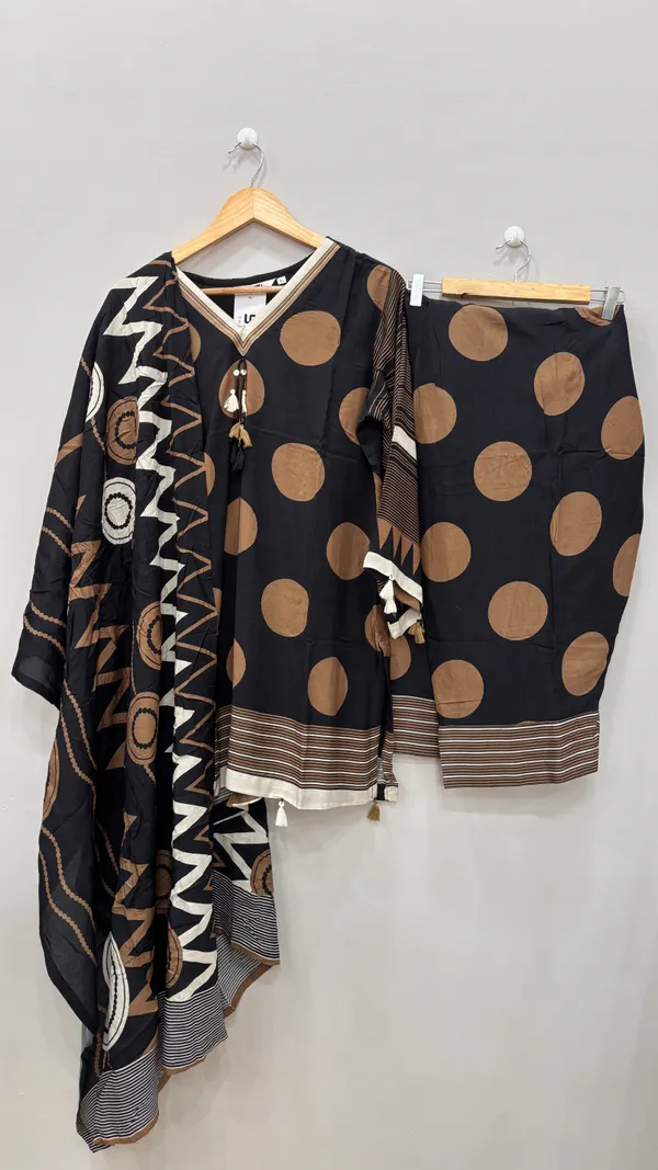 Mocha_Brown_Premium_Rayon_Kurti_With_Pant_And_Dupatta_Set_For_Women