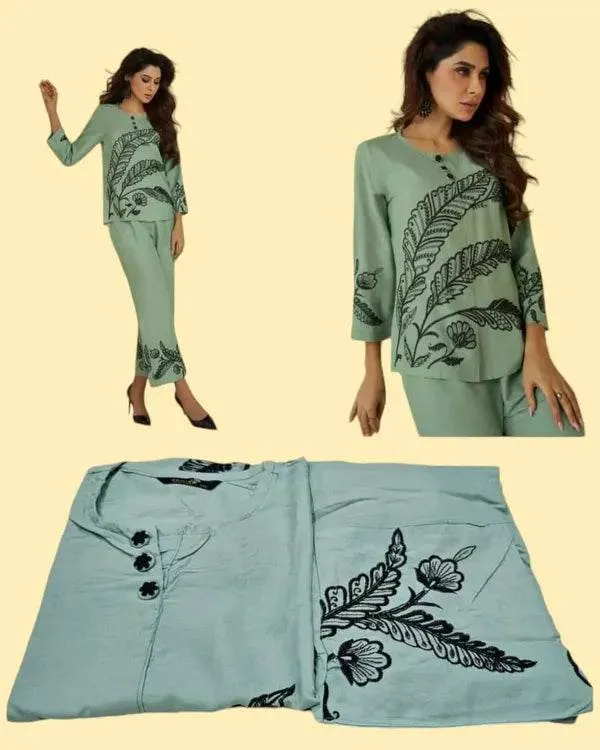 Pista_Green_And_Black_Premium_Rayon_Co-Ord_Set_For_Women
