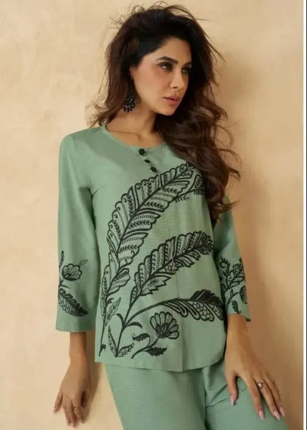 Pista_Green_And_Black_Premium_Rayon_Co-Ord_Set_For_Women