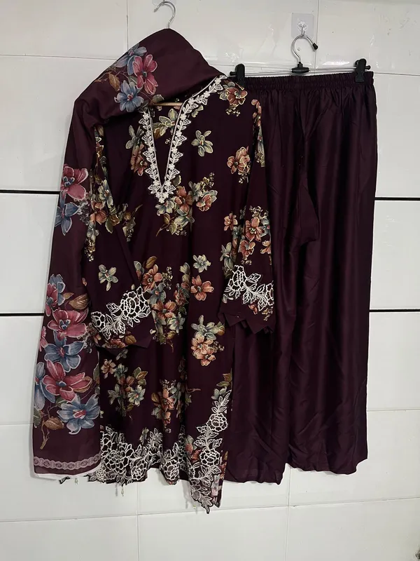 Wine_And_Plum_Premium_Cotton_Kurti_With_Pant_And_Dupatta_Set_For_Women
