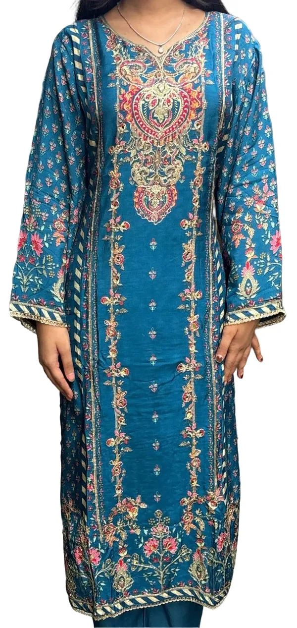 Multicolor_Premium_Pure_Muslin_Kurti_With_Pant_And_Dupatta_Set_For_Women