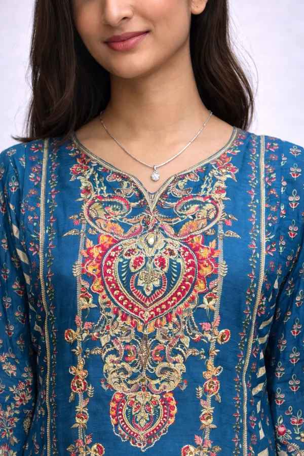 Multicolor_Premium_Pure_Muslin_Kurti_With_Pant_And_Dupatta_Set_For_Women