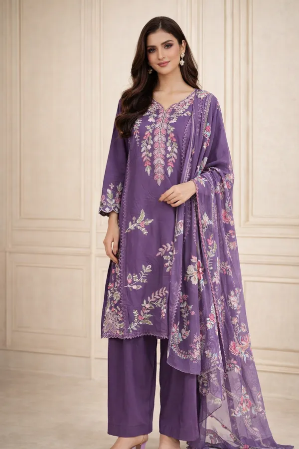 Purple_Premium_Cotton_Kurti_With_Pant_And_Dupatta_Set_For_Women