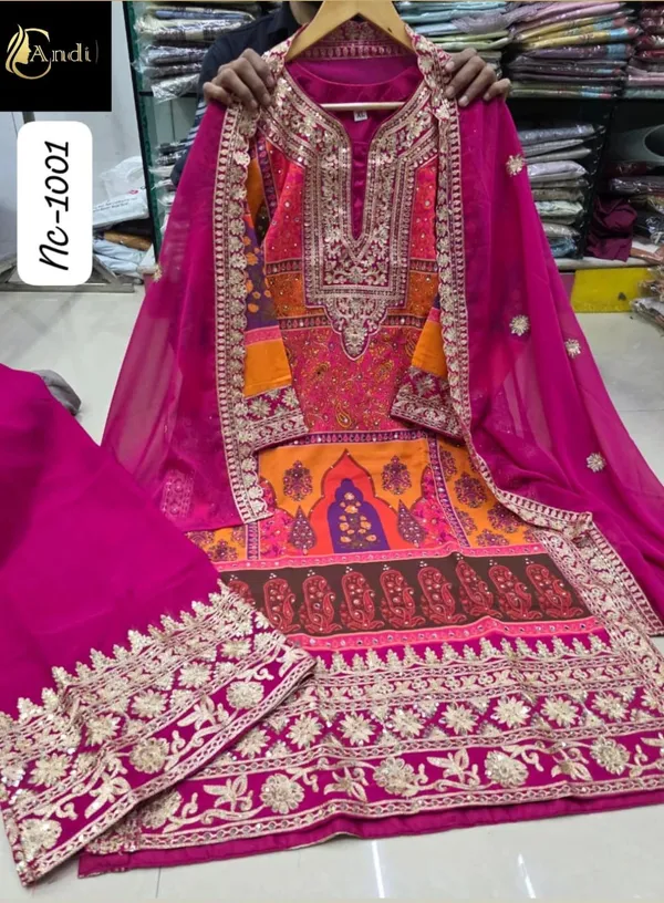 Multicolour_Embroidered_Kurti_Pant_Dupatta_Set