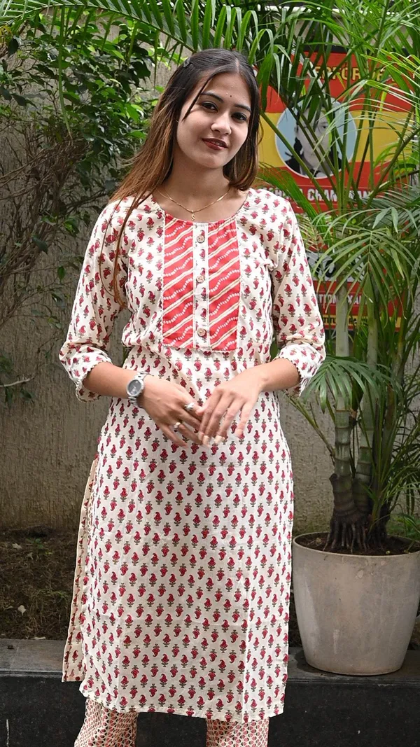Red_Premium_Cotton_Kurti_Pant_For_Women
