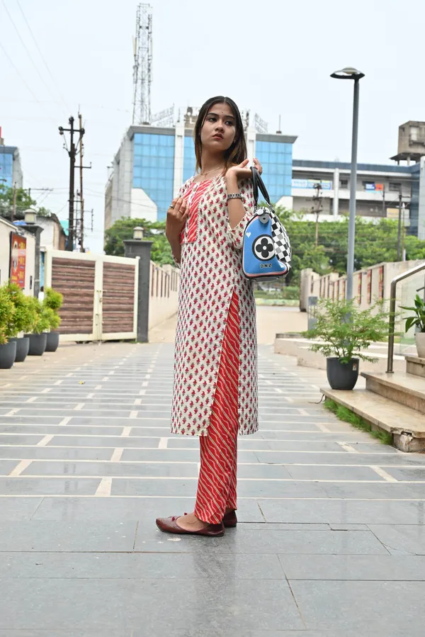 Red_Premium_Cotton_Kurti_Pant_For_Women