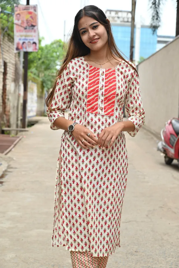 Red_Premium_Cotton_Kurti_Pant_For_Women